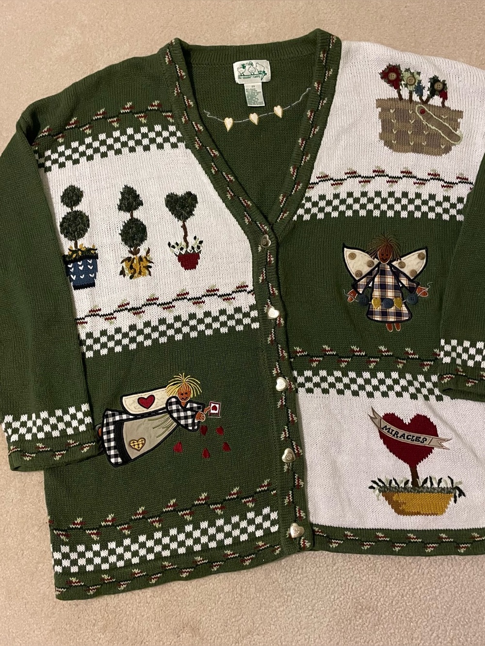 Quacker Factory vintage (90’s) garden angels cardigan sweater 2X EUC